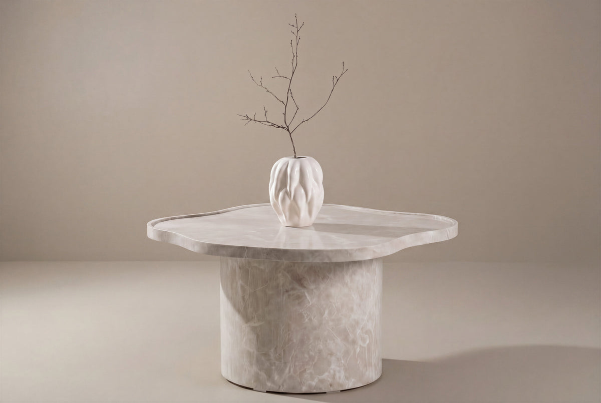 Ilse soffbord beige marmorimitation i MDF med 3D-papperslaminat