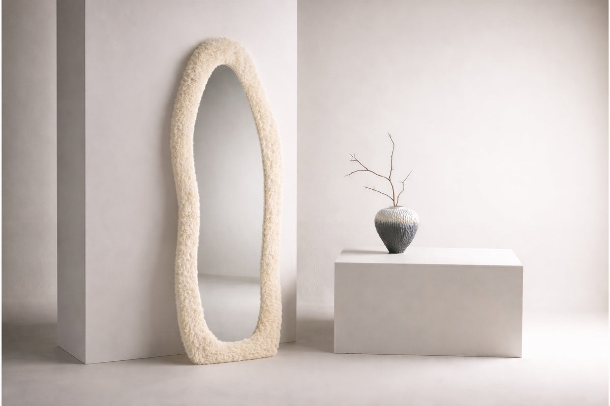 Mirza spegel 160x60 cm beige fuskpäls och glas