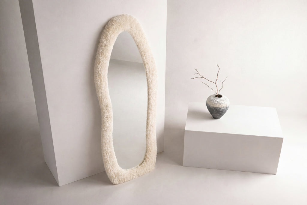Mirza spegel 160x60 cm beige fuskpäls och glas