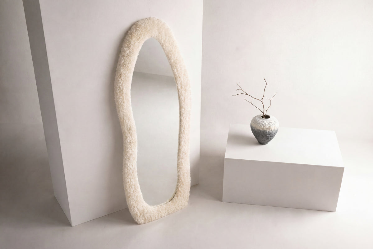 Mirza spegel 160x60 cm beige fuskpäls och glas