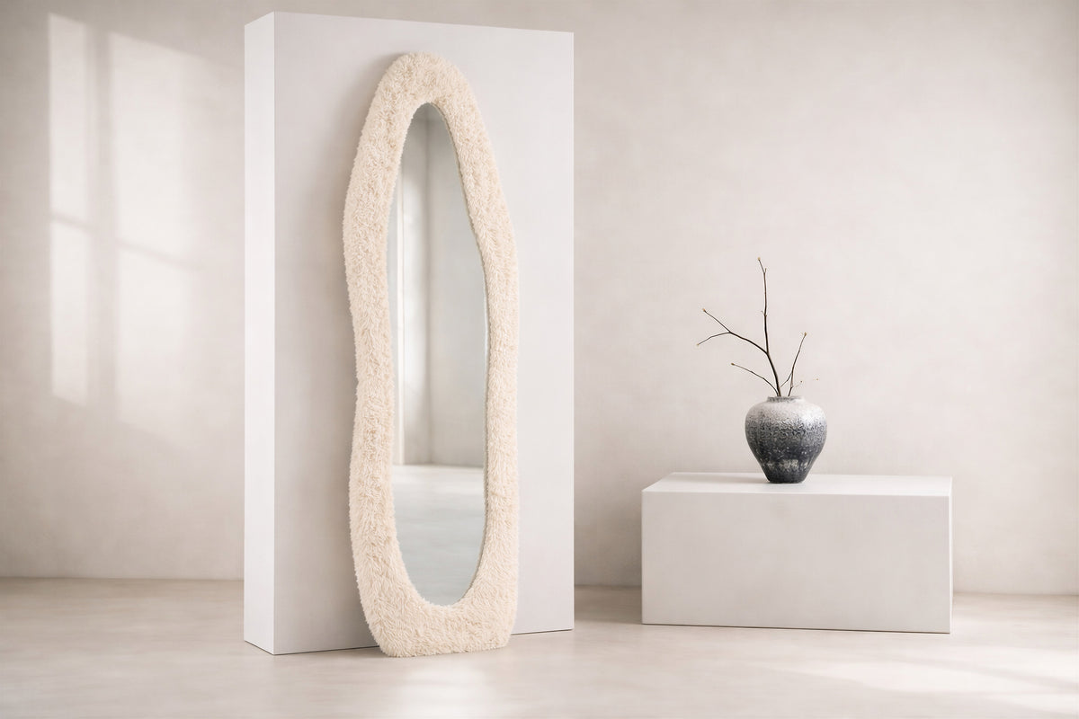 Mirza spegel 193x67 cm beige fuskpäls och glas