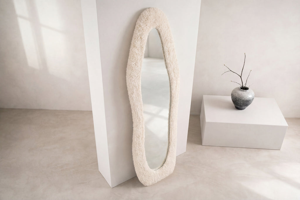 Mirza spegel 193x67 cm beige fuskpäls och glas