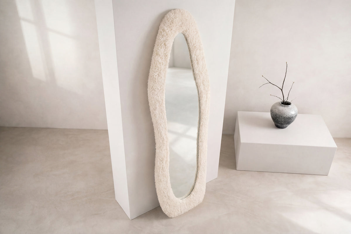 Mirza spegel 193x67 cm beige fuskpäls och glas