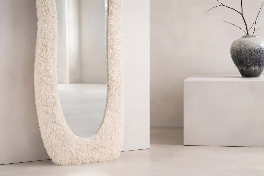 Mirza spegel 193x67 cm beige fuskpäls och glas