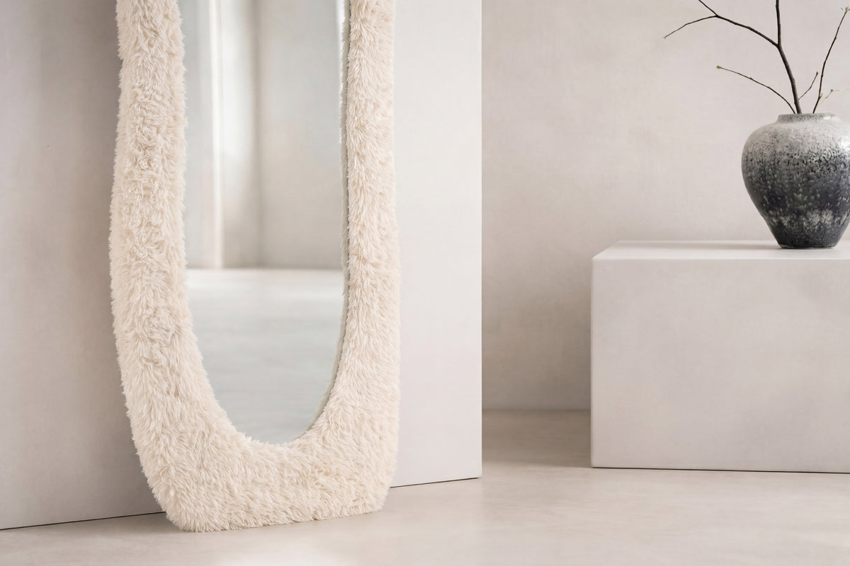 Mirza spegel 193x67 cm beige fuskpäls och glas