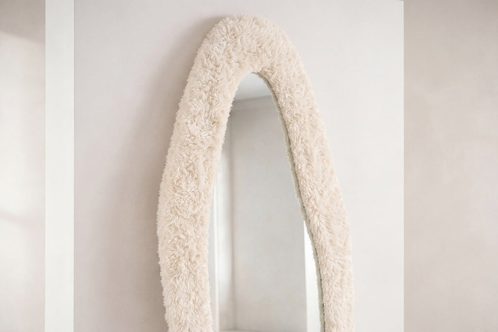 Mirza spegel 193x67 cm beige fuskpäls och glas