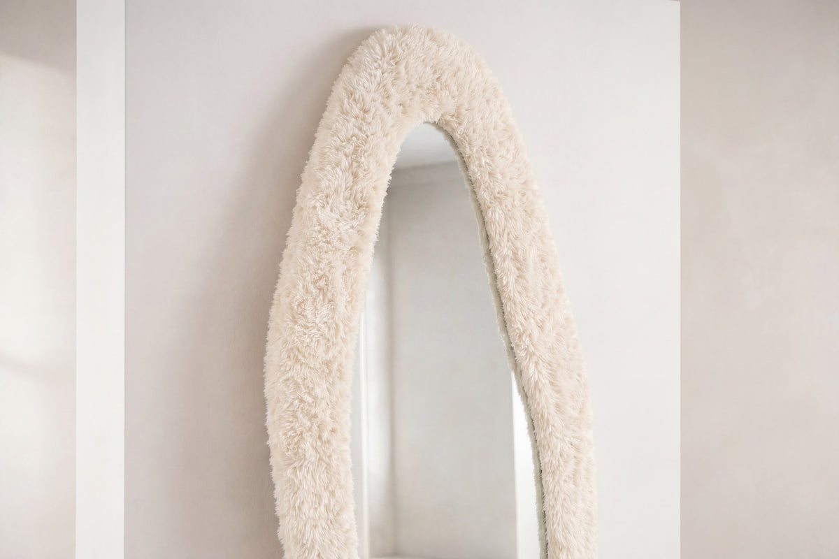 Mirza spegel 193x67 cm beige fuskpäls och glas
