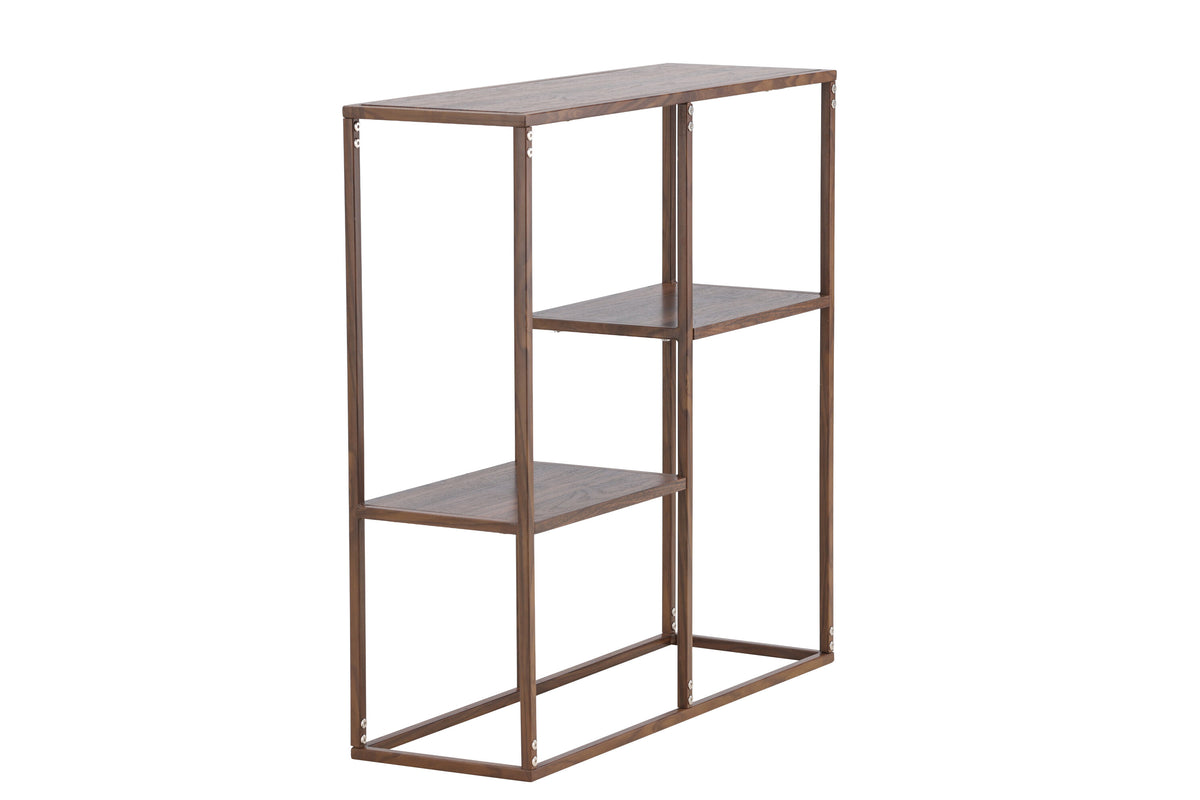 Staal bokhylla 80x26x81 cm valnötsfärgat stål och valnötsmönstrad MDF