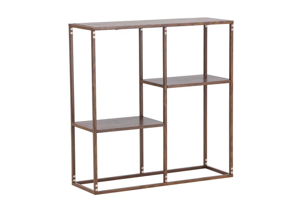 Staal bokhylla 80x26x81 cm valnötsfärgat stål och valnötsmönstrad MDF