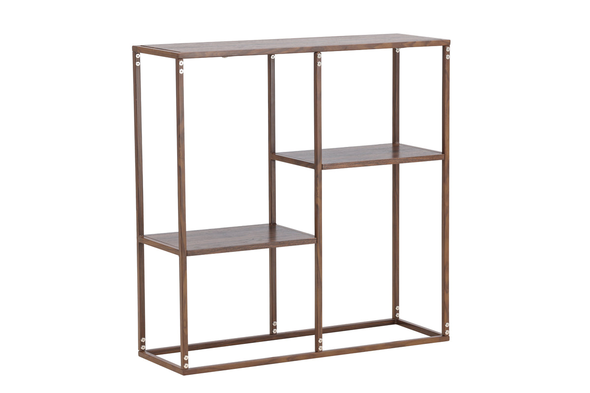 Staal bokhylla 80x26x81 cm valnötsfärgat stål och valnötsmönstrad MDF