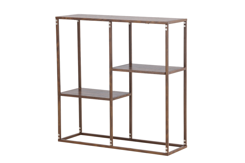 Staal bokhylla 80x26x81 cm valnötsfärgat stål och valnötsmönstrad MDF