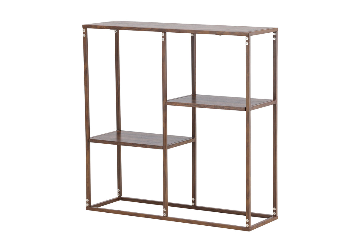 Staal bokhylla 80x26x81 cm valnötsfärgat stål och valnötsmönstrad MDF
