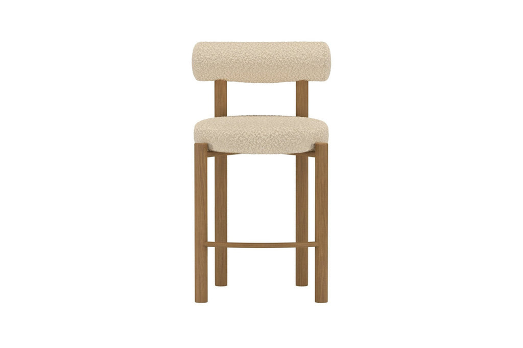 Tillo barstol 2-pack vit bouclé och stål med träimitation