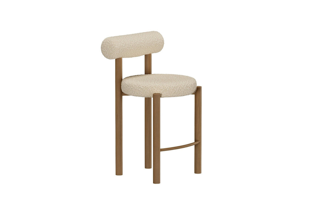 Tillo barstol 2-pack vit bouclé och stål med träimitation