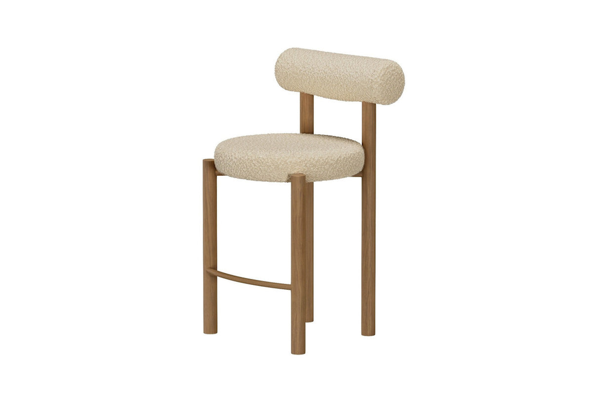 Tillo barstol 2-pack vit bouclé och stål med träimitation