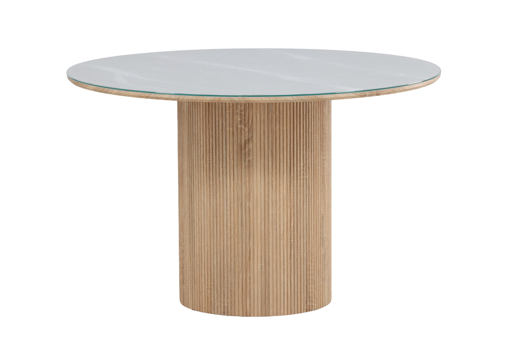 Härön runt matbord Ø120x75 cm naturfärgad MDF och härdat glas