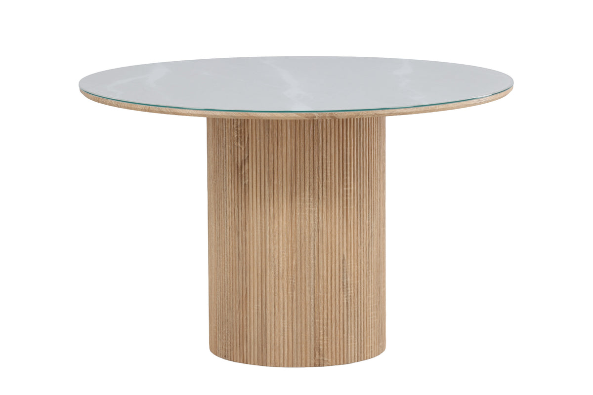 Härön runt matbord Ø120x75 cm naturfärgad MDF och härdat glas