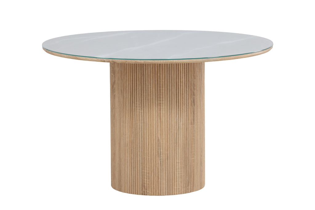 Härön runt matbord Ø120x75 cm naturfärgad MDF och härdat glas