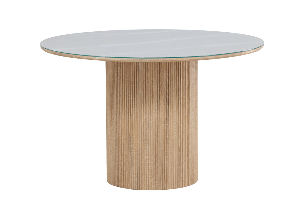 Härön runt matbord Ø120x75 cm naturfärgad MDF och härdat glas