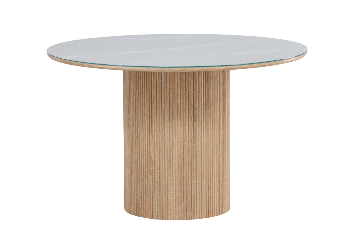 Härön runt matbord Ø120x75 cm naturfärgad MDF och härdat glas