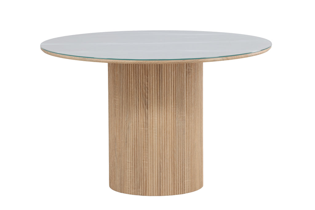 Härön runt matbord Ø120x75 cm naturfärgad MDF och härdat glas