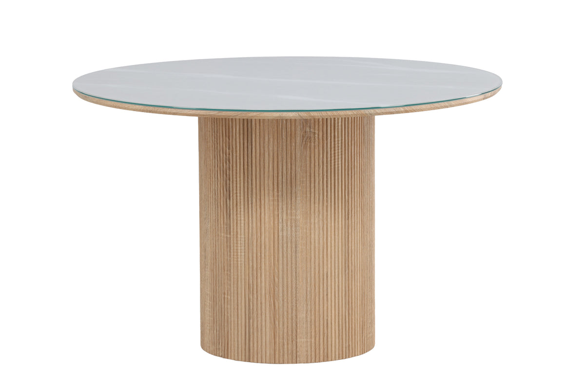 Härön runt matbord Ø120x75 cm naturfärgad MDF och härdat glas