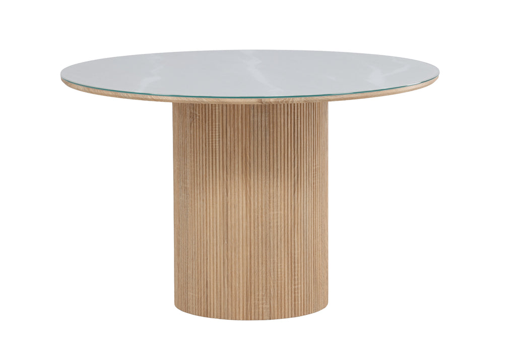 Härön runt matbord Ø120x75 cm naturfärgad MDF och härdat glas