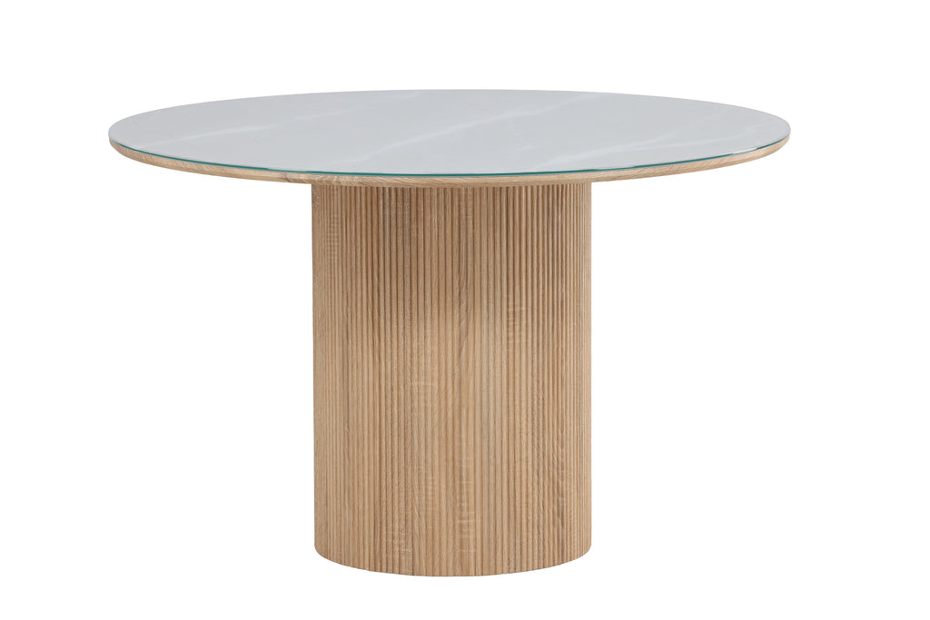 Härön runt matbord Ø120x75 cm naturfärgad MDF och härdat glas
