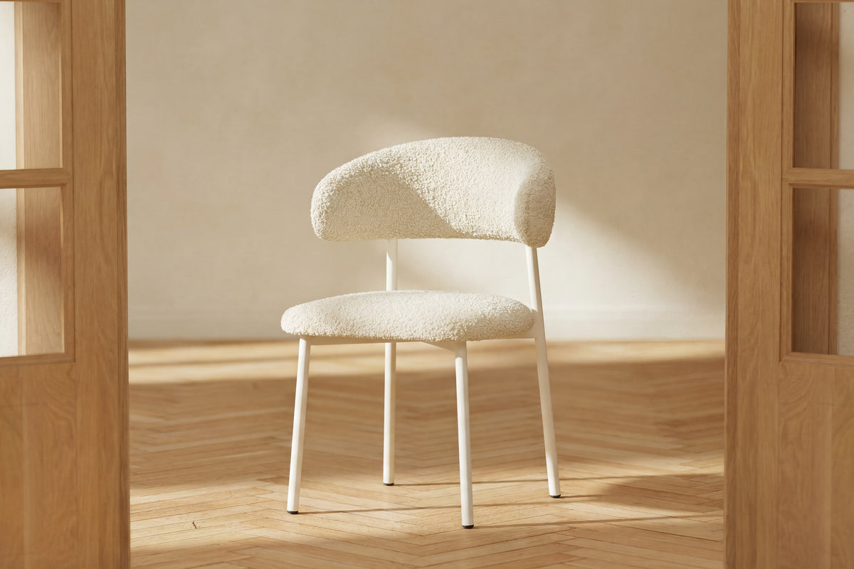 Lillholmen matstol 2-pack beige bouclé och stål