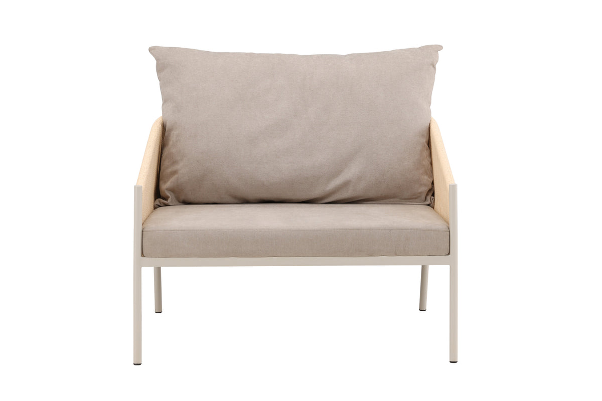 Louie fåtölj beige stål, rep och tyg med linnestruktur
