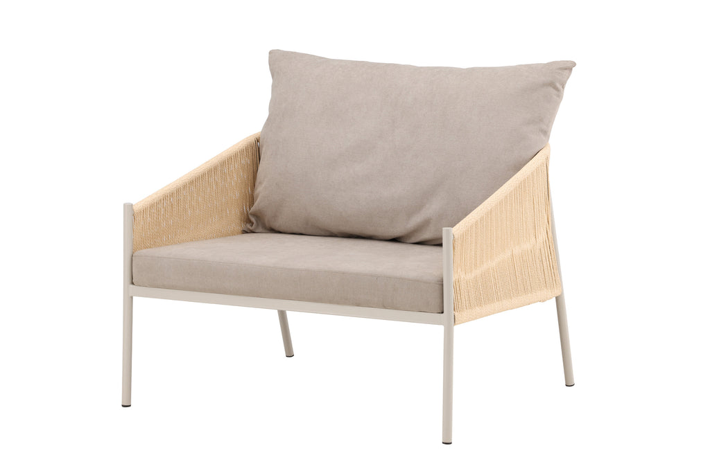 Louie fåtölj beige stål, rep och tyg med linnestruktur