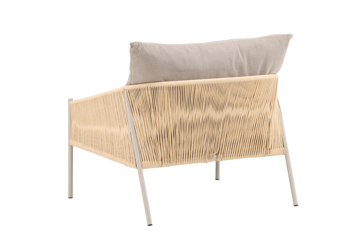 Louie fåtölj beige stål, rep och tyg med linnestruktur