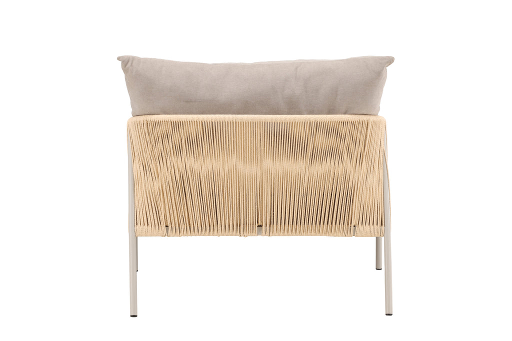 Louie fåtölj beige stål, rep och tyg med linnestruktur