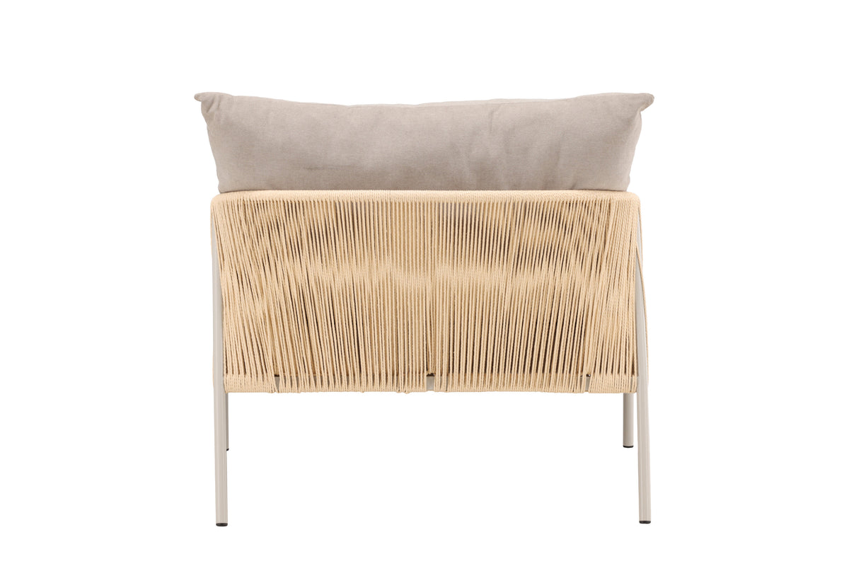 Louie fåtölj beige stål, rep och tyg med linnestruktur