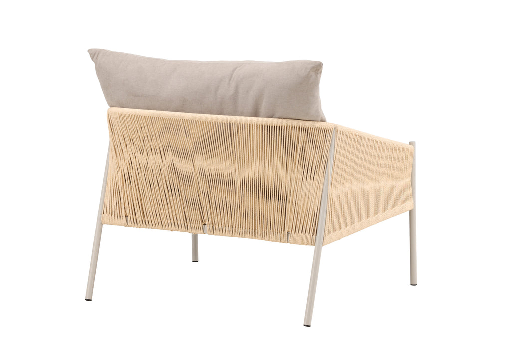 Louie fåtölj beige stål, rep och tyg med linnestruktur