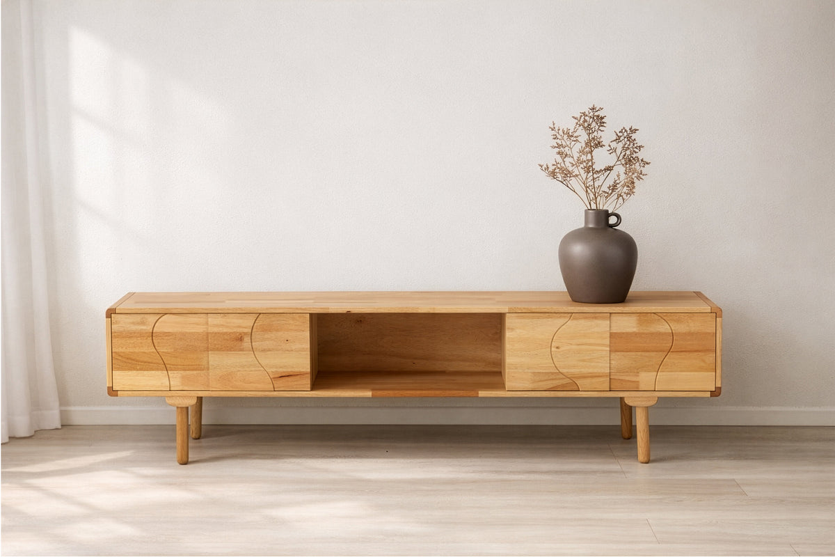 Skärhamn tv-bänk 200x45x55 cm naturfärgat gummiträ