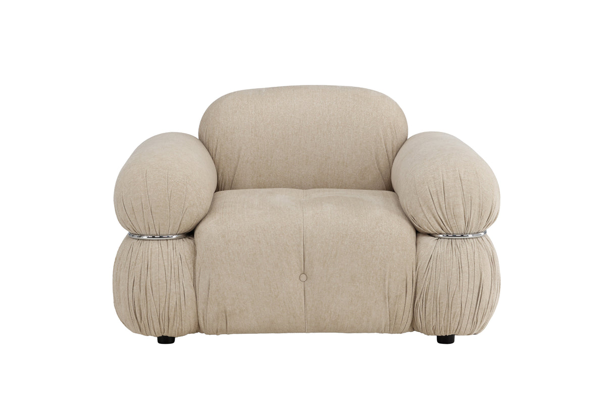Mika 1-sitssoffa beige med silverfärgad stomme