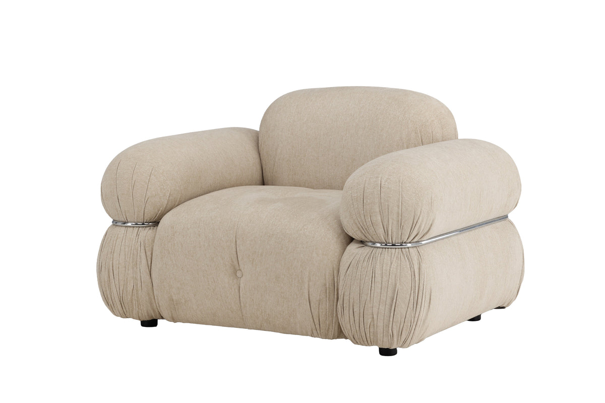 Mika 1-sitssoffa beige med silverfärgad stomme