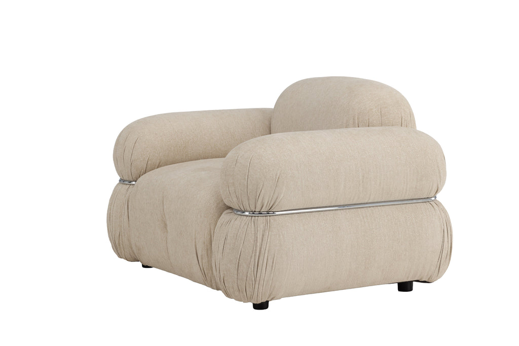 Mika 1-sitssoffa beige med silverfärgad stomme