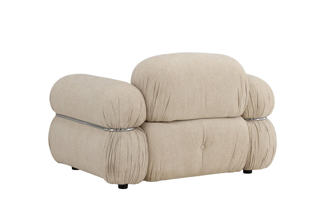Mika 1-sitssoffa beige med silverfärgad stomme