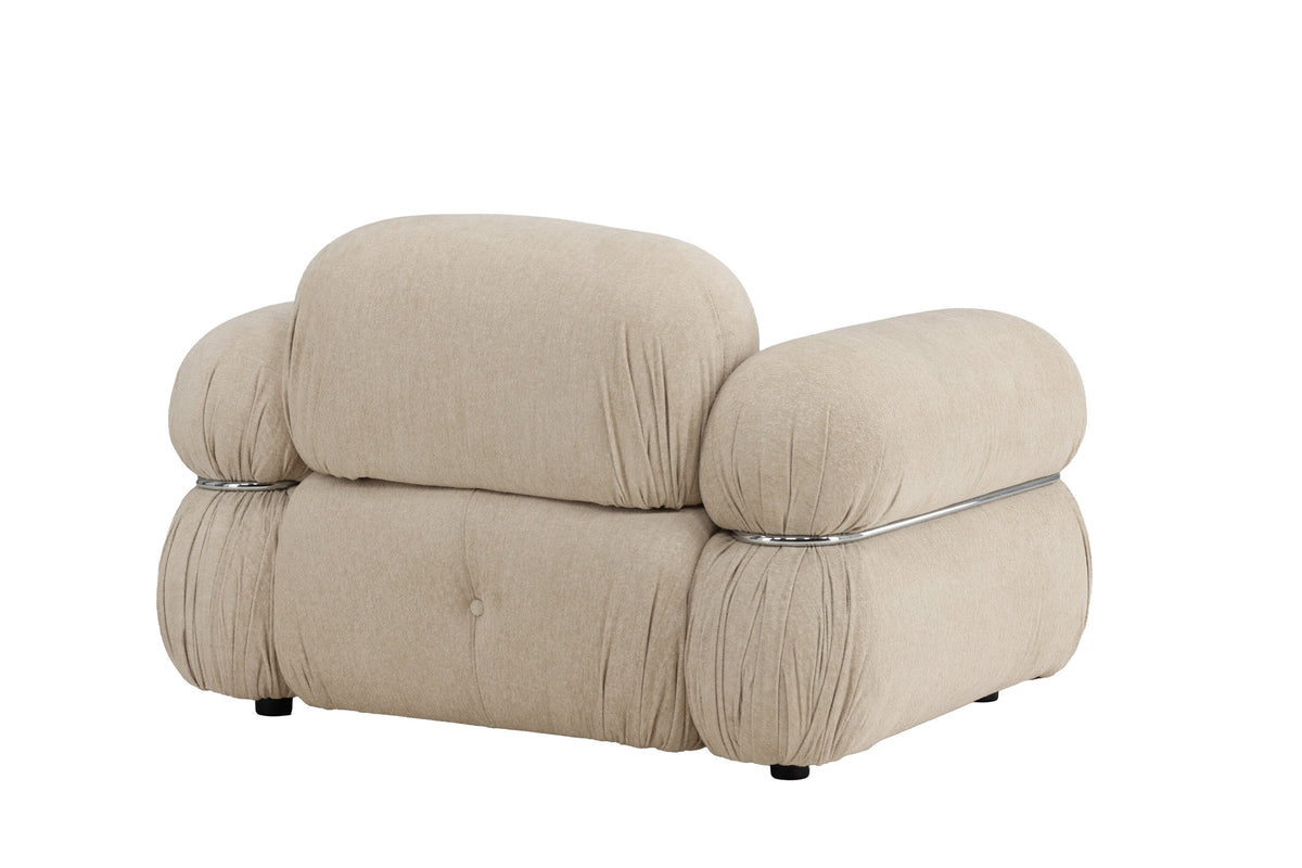 Mika 1-sitssoffa beige med silverfärgad stomme