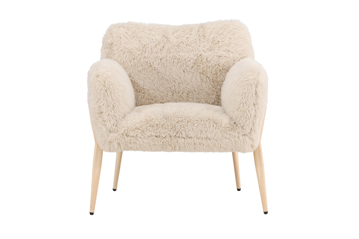 Zenzi fåtölj beige fuskpäls/stålstomme med träutseende