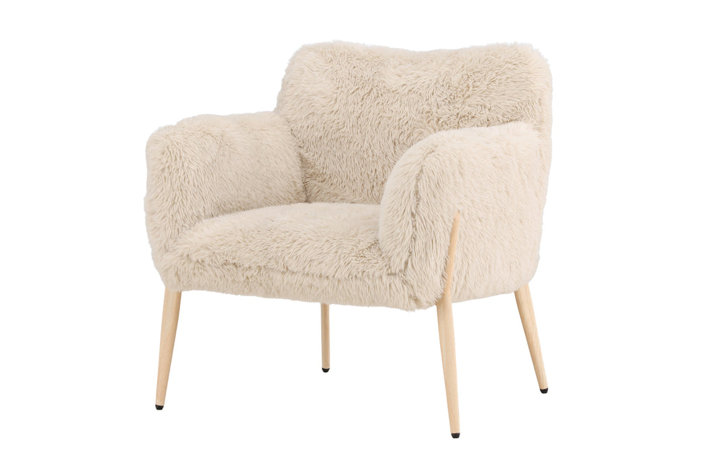 Zenzi fåtölj beige fuskpäls/stålstomme med träutseende