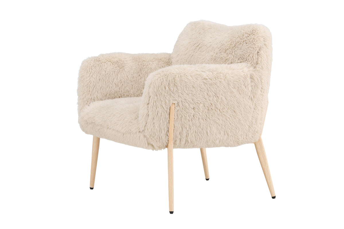 Zenzi fåtölj beige fuskpäls/stålstomme med träutseende