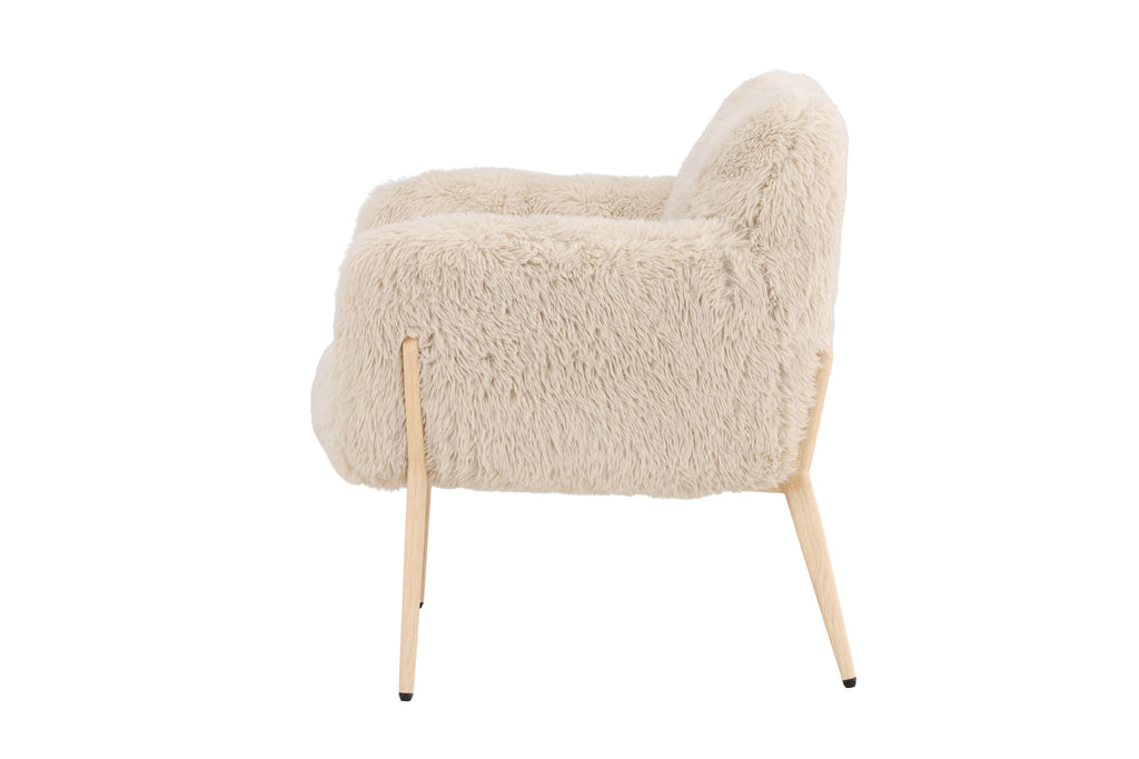 Zenzi fåtölj beige fuskpäls/stålstomme med träutseende