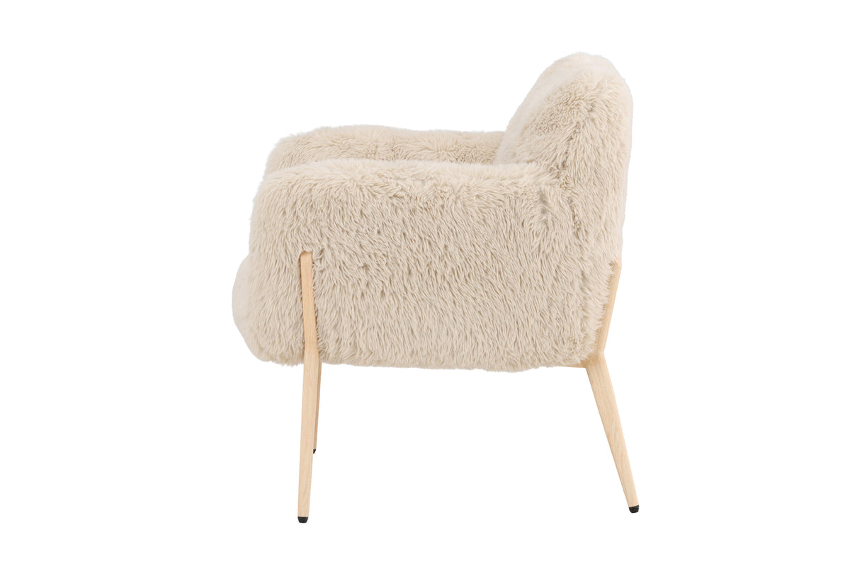 Zenzi fåtölj beige fuskpäls/stålstomme med träutseende