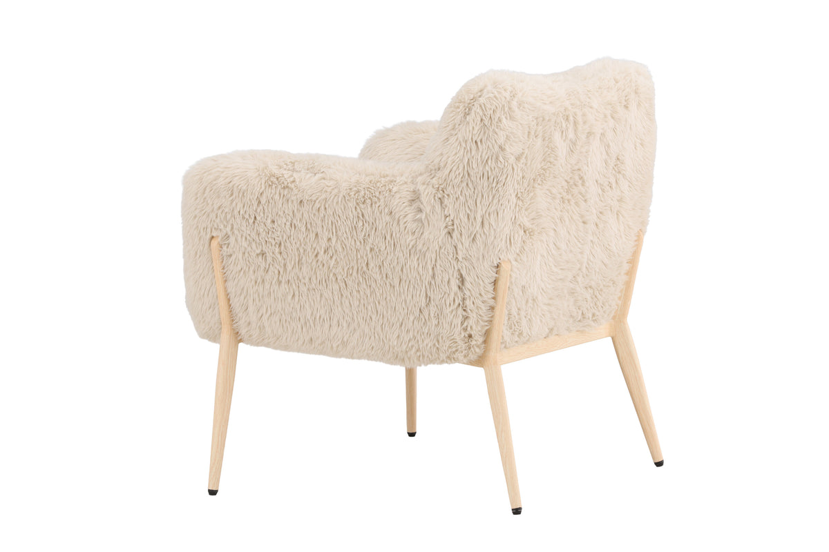 Zenzi fåtölj beige fuskpäls/stålstomme med träutseende