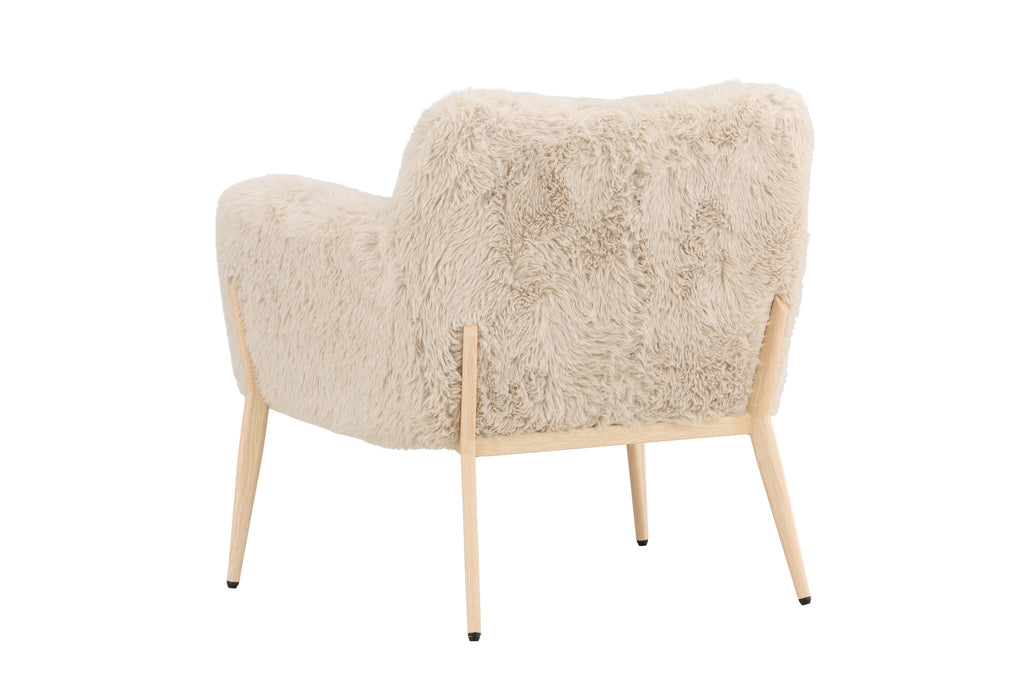 Zenzi fåtölj beige fuskpäls/stålstomme med träutseende