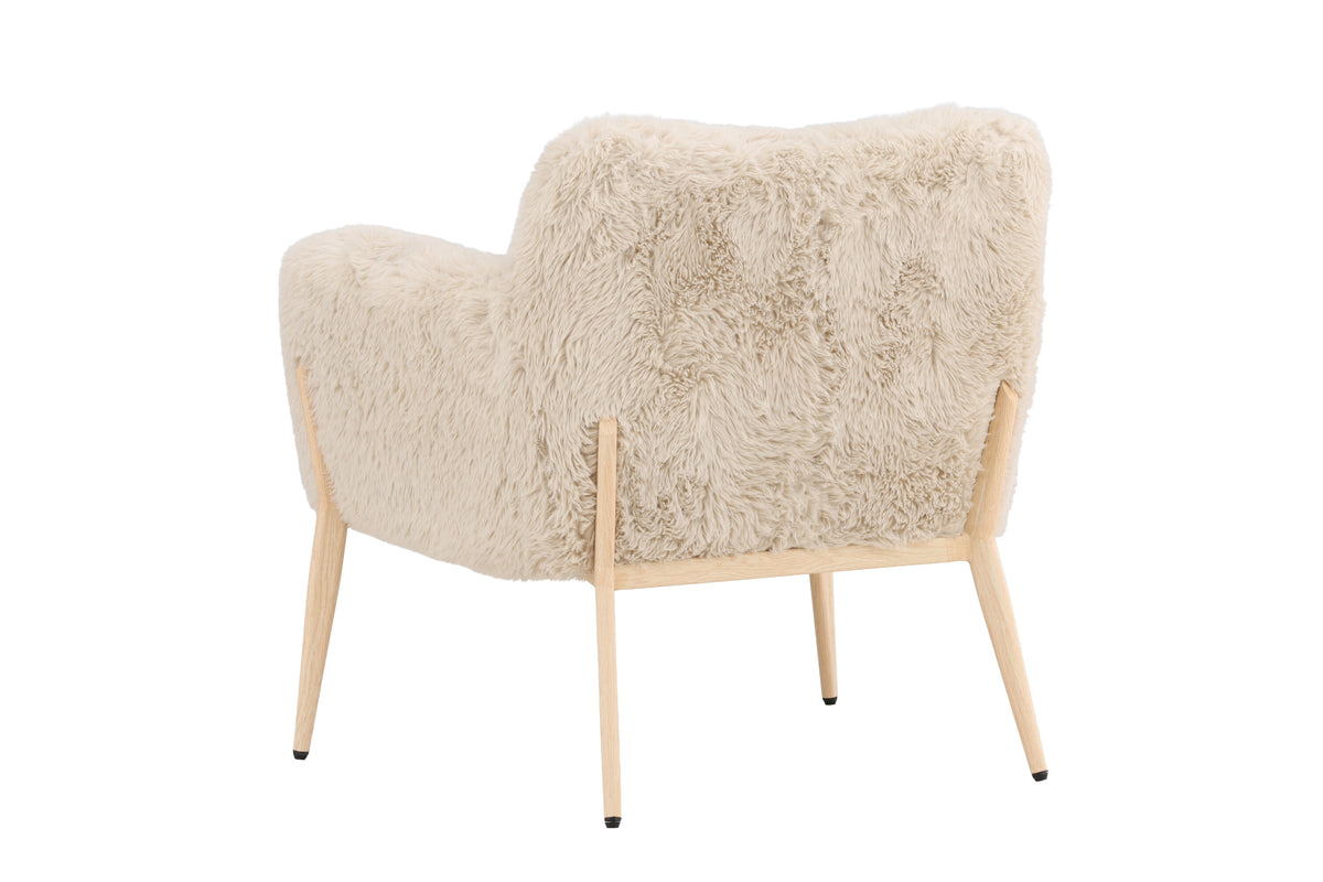 Zenzi fåtölj beige fuskpäls/stålstomme med träutseende