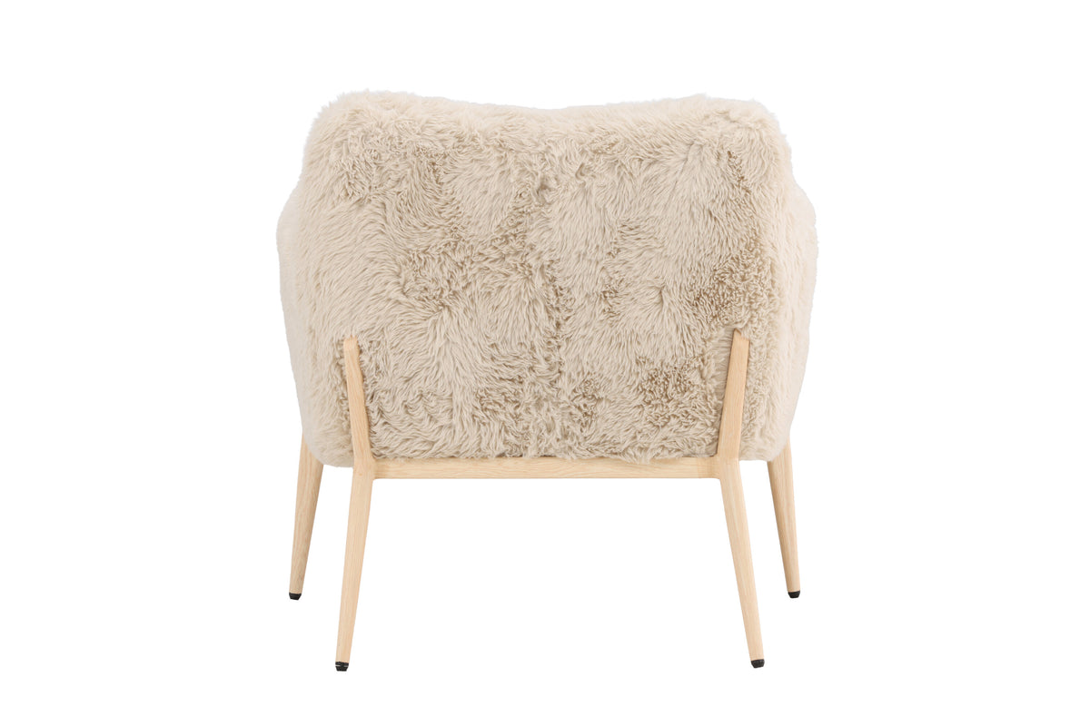 Zenzi fåtölj beige fuskpäls/stålstomme med träutseende